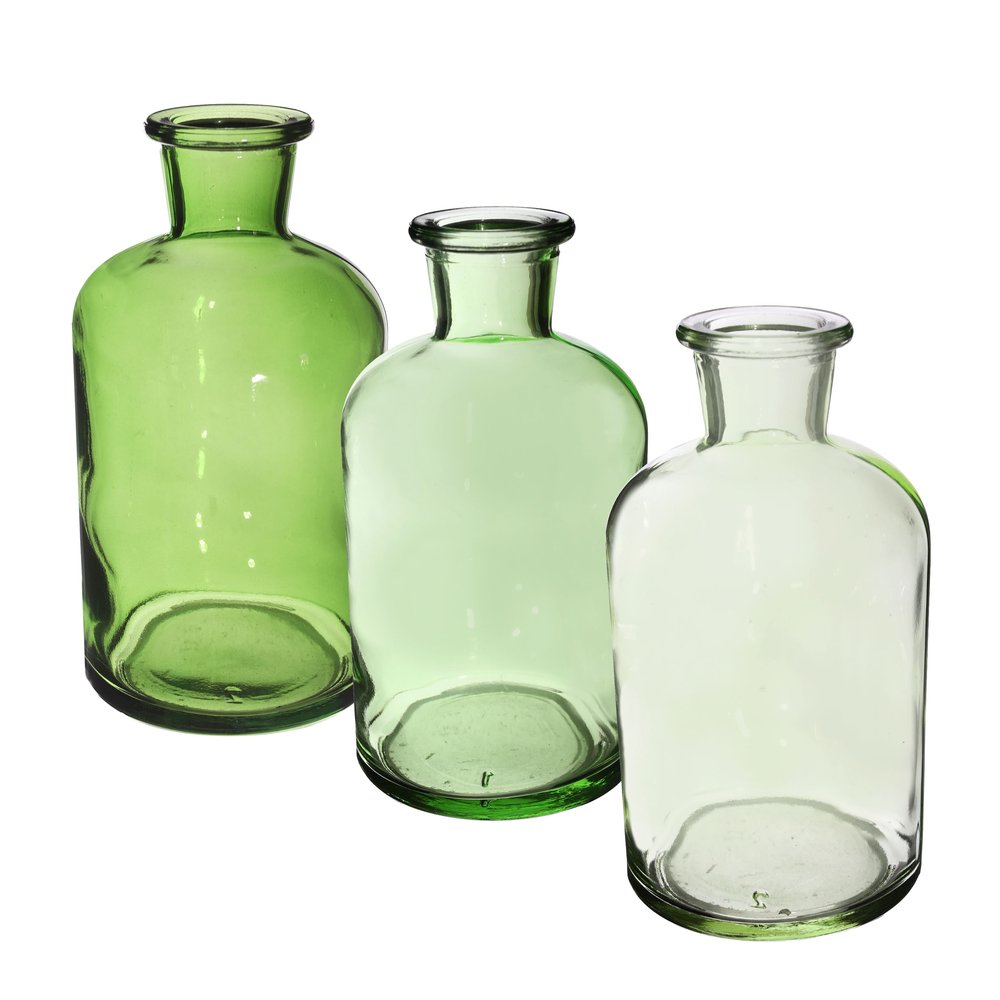 Glasflasche Riga 3er Set grün-mix,Ø7 x H12 cm