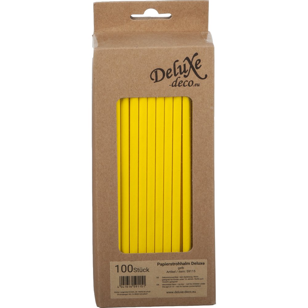 Papierstrohhalme Deluxe gelb, 100 Stück, Ø 6 mm
