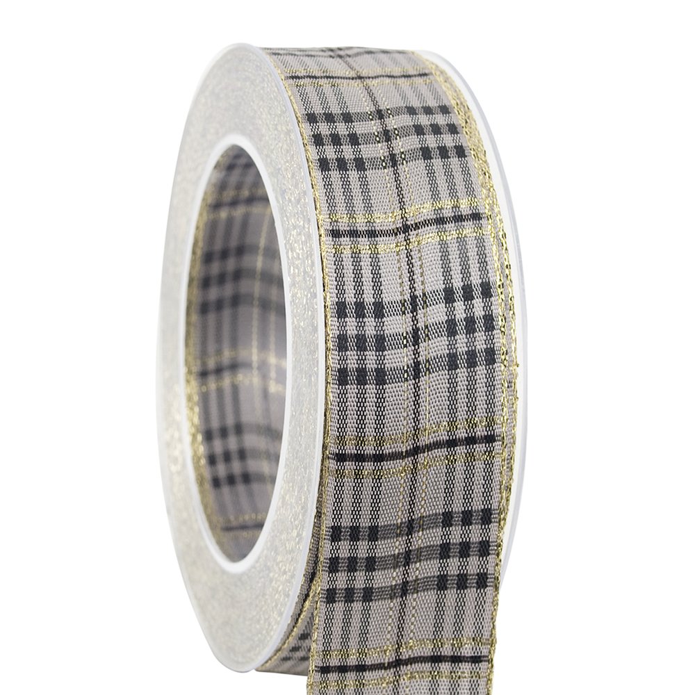Band Karo mit Goldkante grau, 40mm x 20m