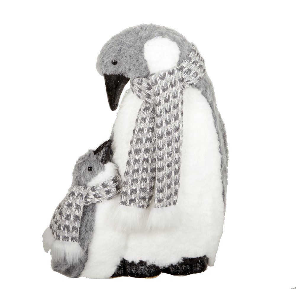 Pinguin Cool mit Kind grau/weiß, H 38 cm
