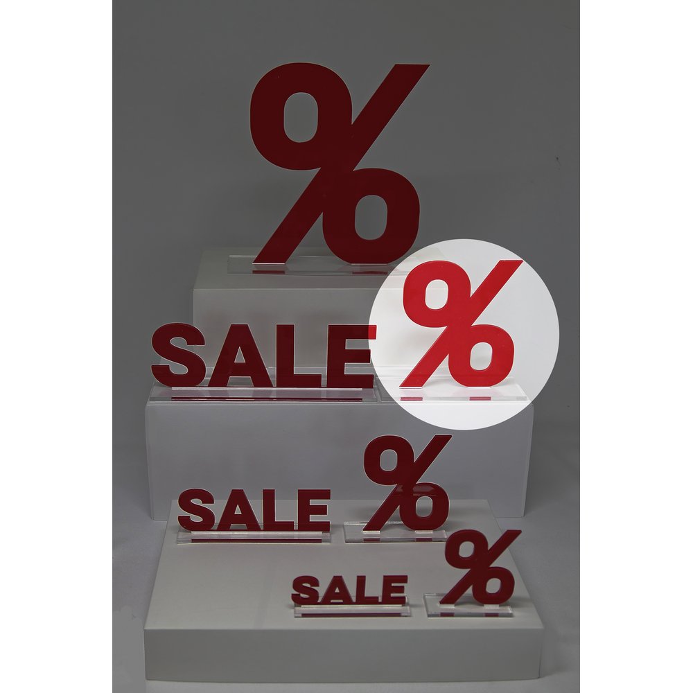 Aufsteller % Acrylglas 3 mm rot, H 120 mm B 110 mm