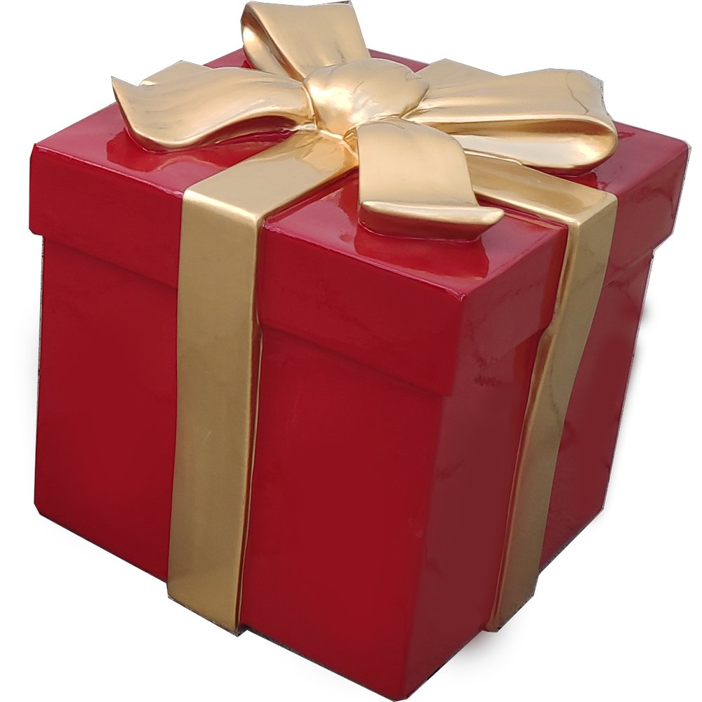 Fiberglas Objekt Paket rot/gold, 30x30xH35 cm