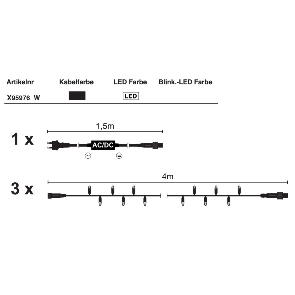ExString Light 120 Set schwarz, kalt-weiß,L 12 m, 120