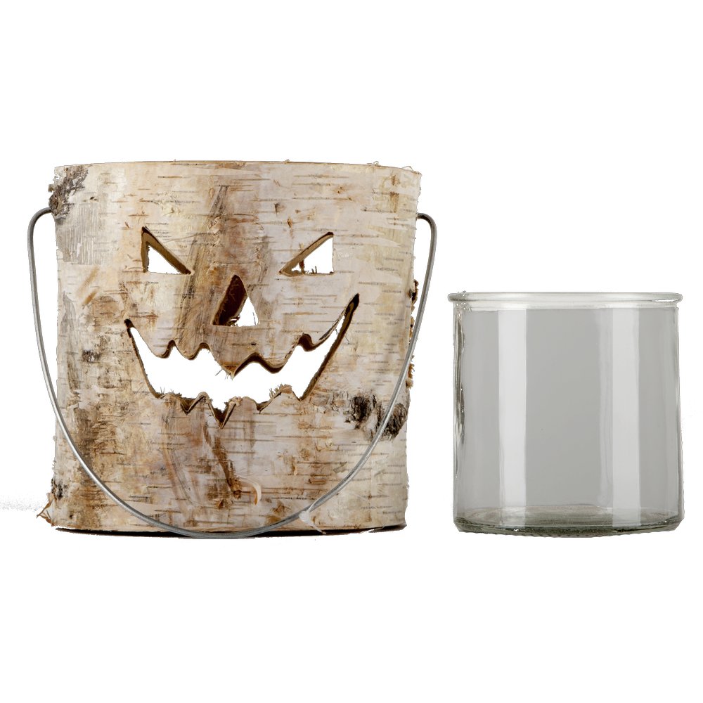 Halloweengesicht Birke mit Glas, Ø 15 x 16 cm
