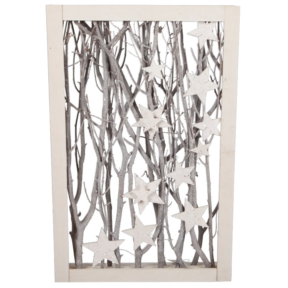 Holzrahmen Winteräste-Sterne cremeweiß-grau, 37 x 57 cm
