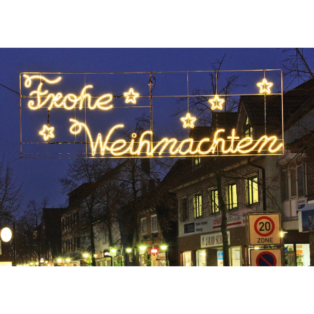 Seilbeleuchtung Frohe Weihnach warm-weiß, 560 x 175 cm