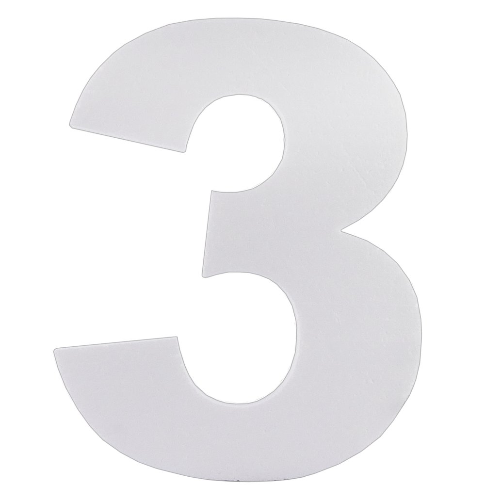 Styropor-Zahl Zahl 3/Drei weiß 30 cm