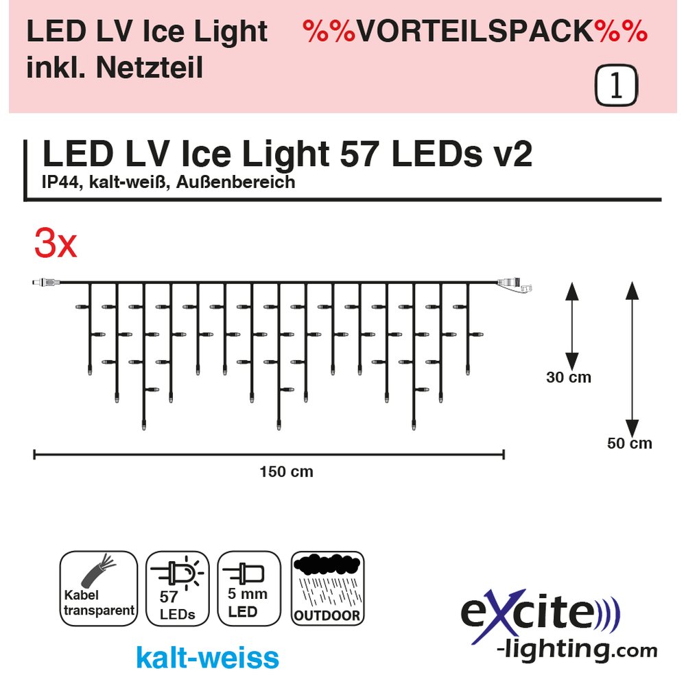 3x LV Ice Light inkl. Netzteil kalt-weiß, transparent,B 450 c
