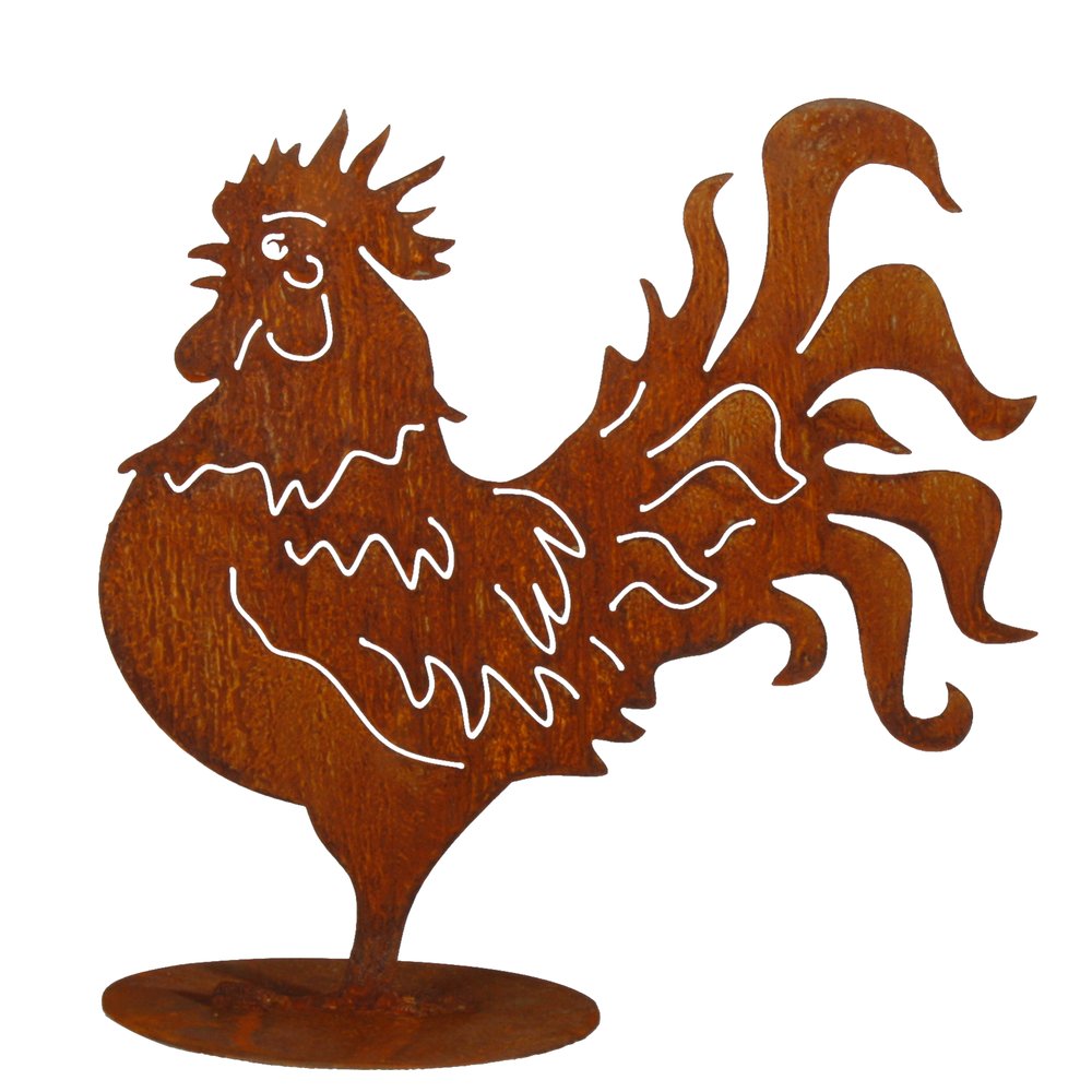Hahn auf Platte Metall/Rosteffekt, 42 x 40 cm