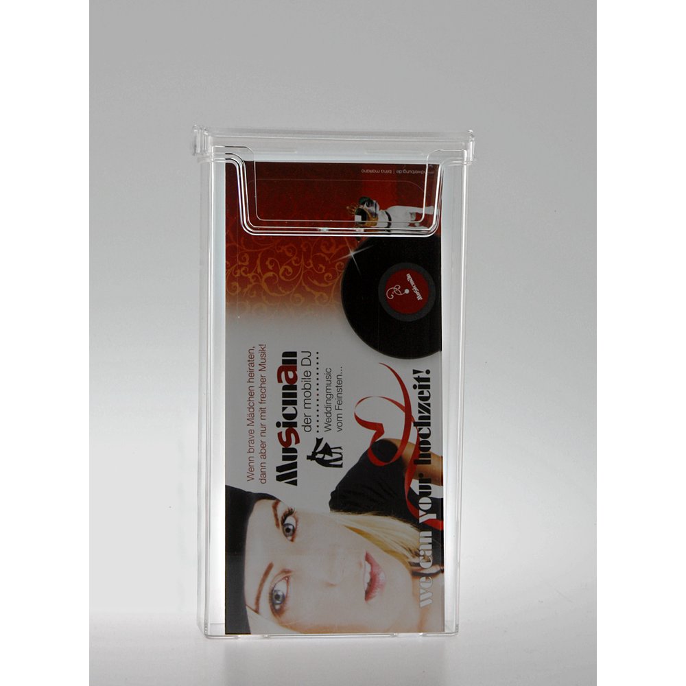 Prospekthalter transparent mit Deckel C6 lang (1/3 DIN A4)