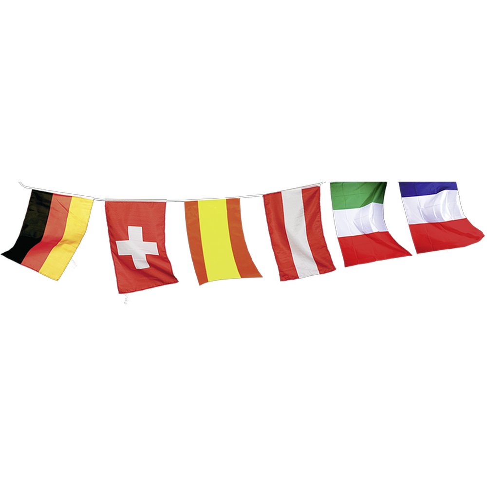 Flaggenkette Euro 24-Na. Stoff bunt,15 x 22 cm, L 6,90 m
