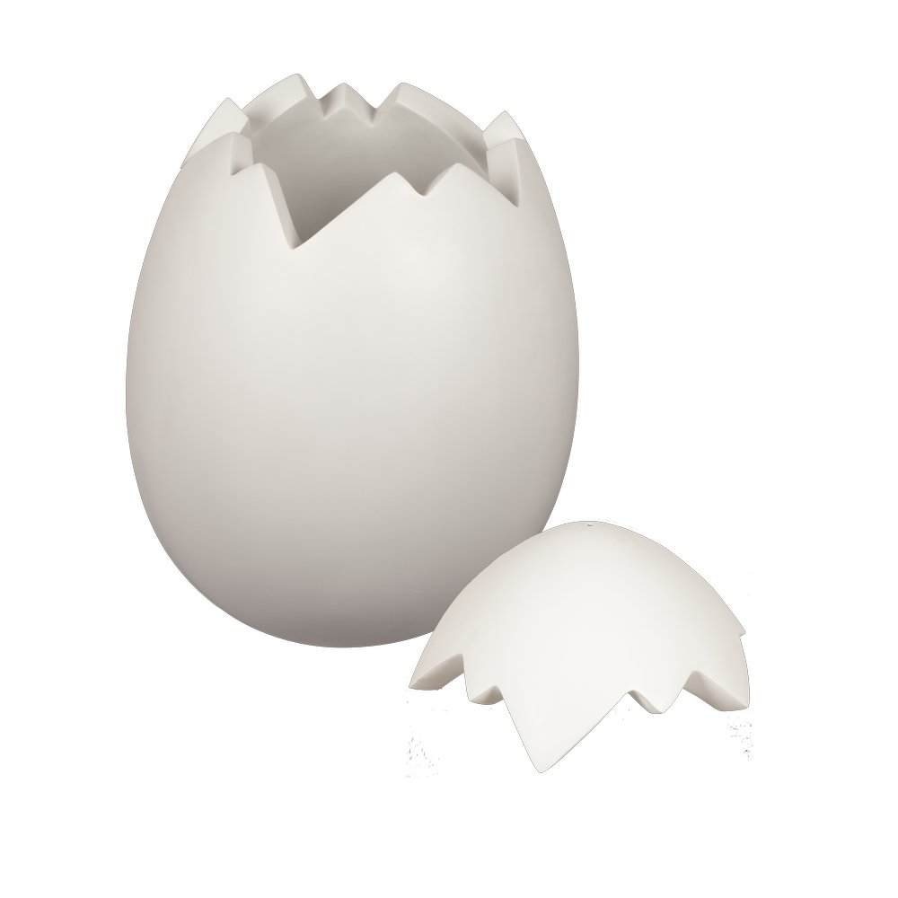 Fiberglas Objekt Ei cracked weiß, H 70 cm, Ø 50 cm