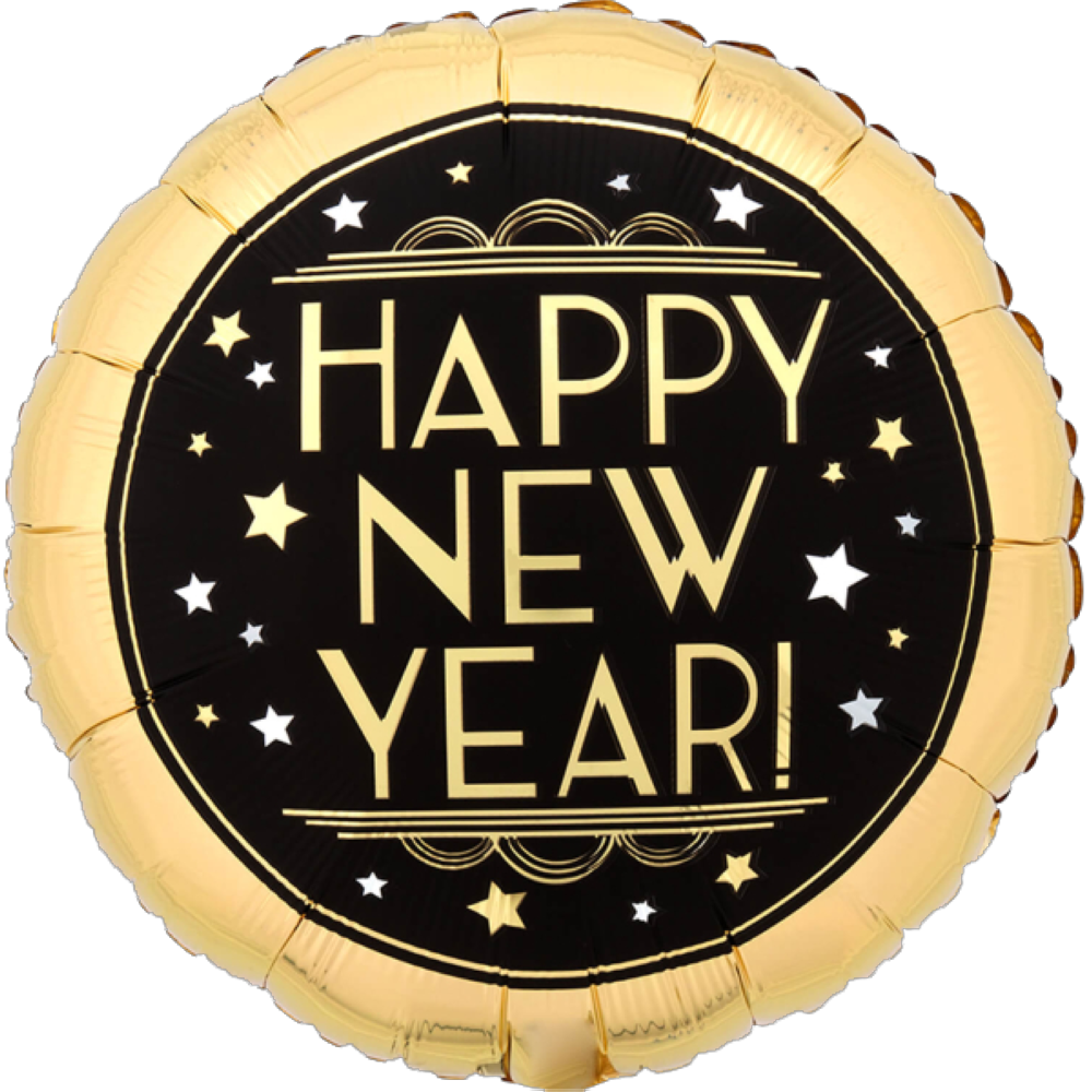 Folienballon rund New Year gold/schwarz,Ø 43 cm