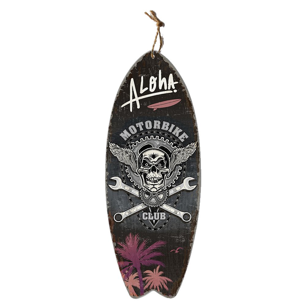 Surfbrett Aloha Motorbike Club schwarz/bunt, B 30 x T 1,8 x H 78 cm