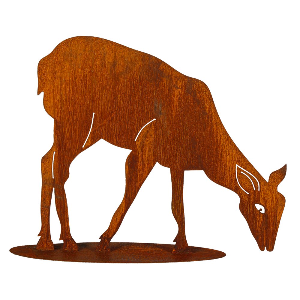 Reh äsend auf Platte Metall/Rosteffekt, 56 x 50 cm