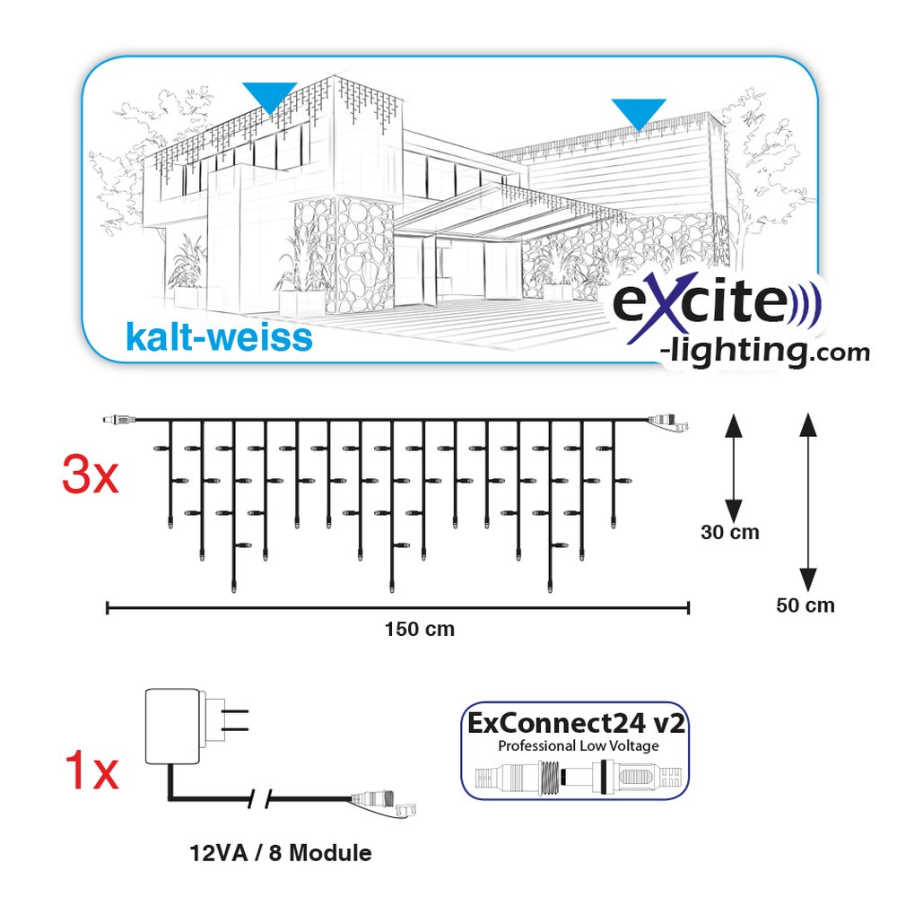 3x LV Ice Light inkl. Netzteil kalt-weiß, transparent,B 450 c