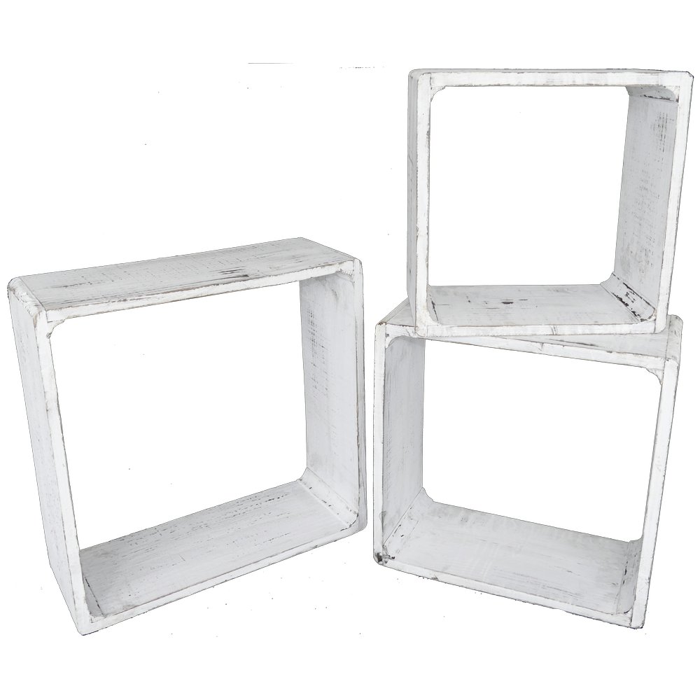 Dekowürfel-Set 3-teilig Antik-Art weiß-washed, 50/43/36 cm, 20 cm tief
