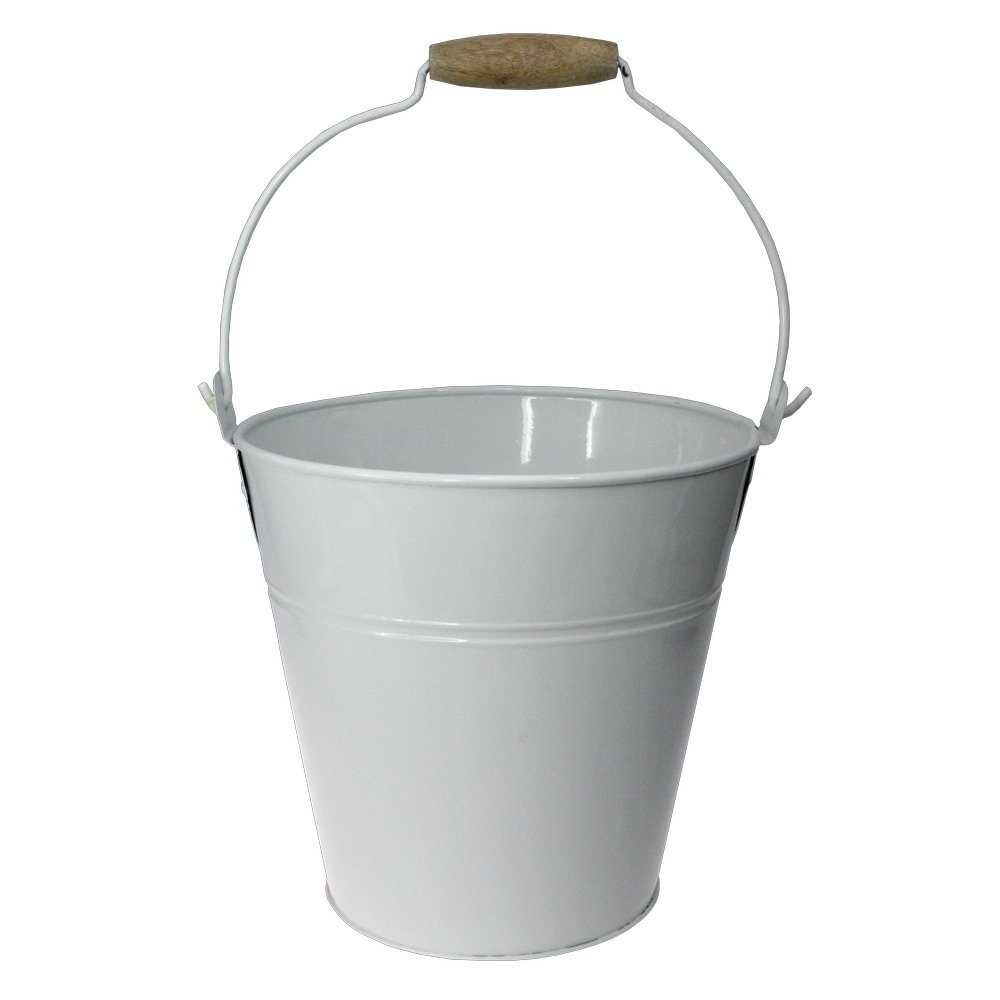 Zink-Eimer mit Holzgriff weiß, Ø 22,5 x 21,5 cm