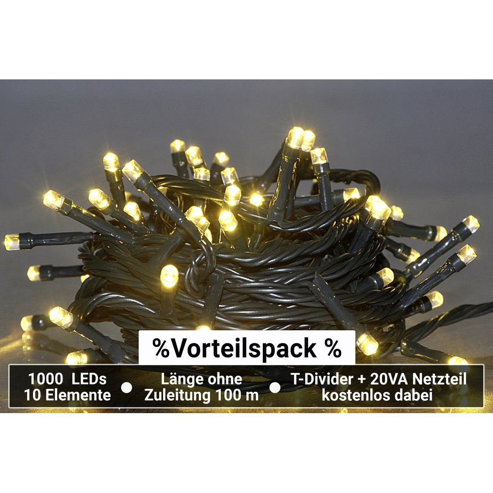 Comfort-Set 1000 LEDs warm-weiß, grün,100 M
