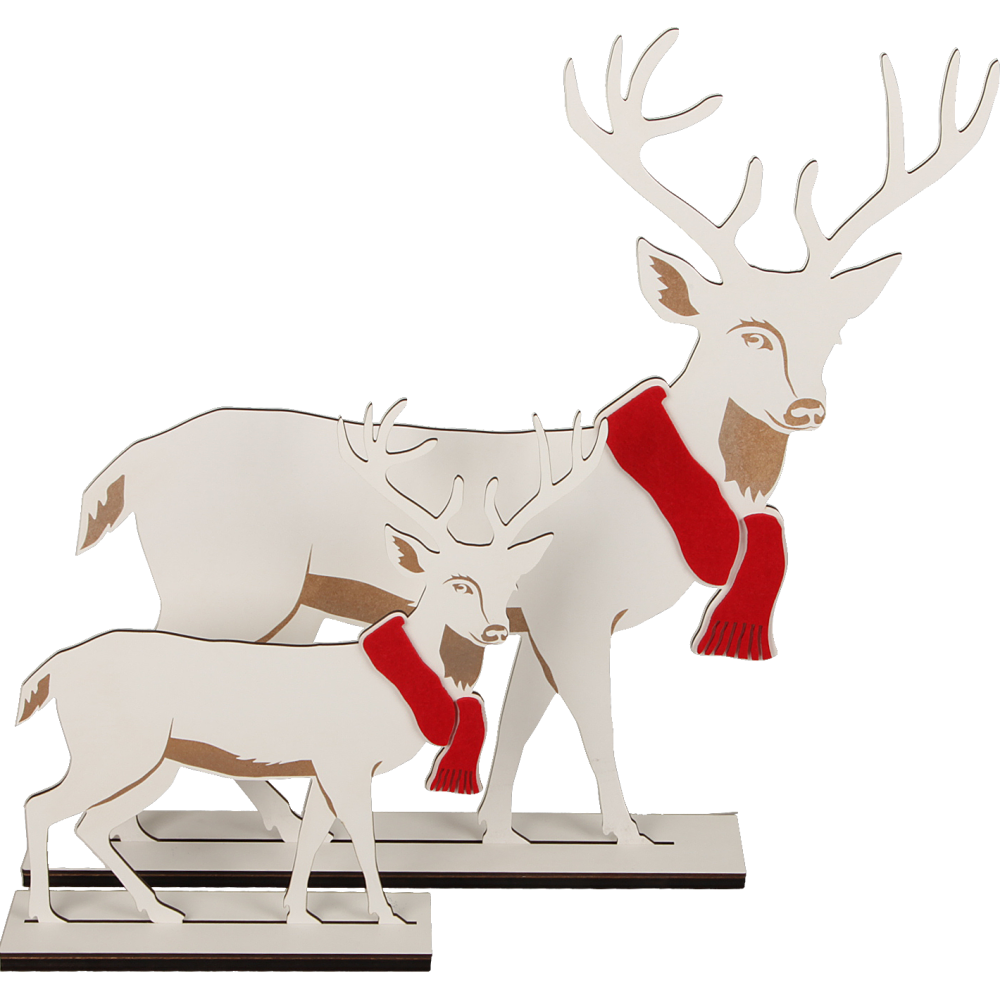 Hirsch mit Schal 2D weiß/rot,B50 x H55 cm
