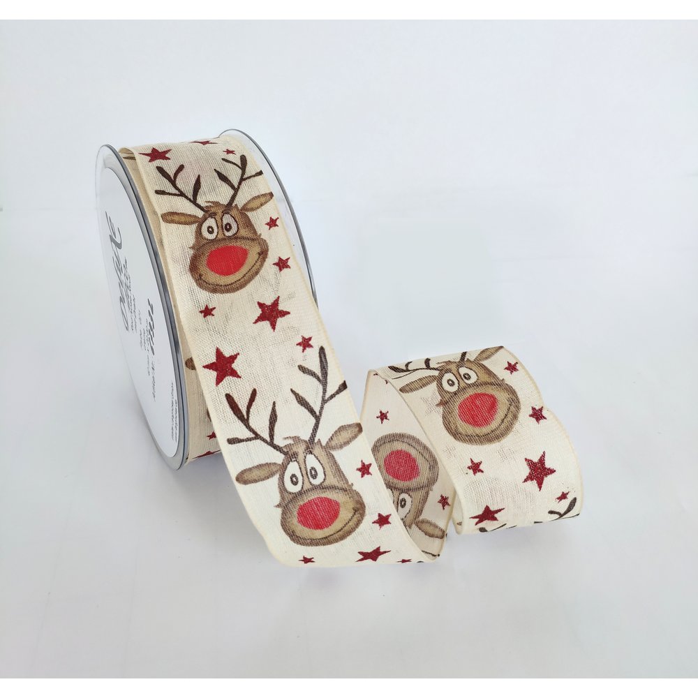 Band Rentier Rudi Red Nose creme/bunt, 40mm x 20m