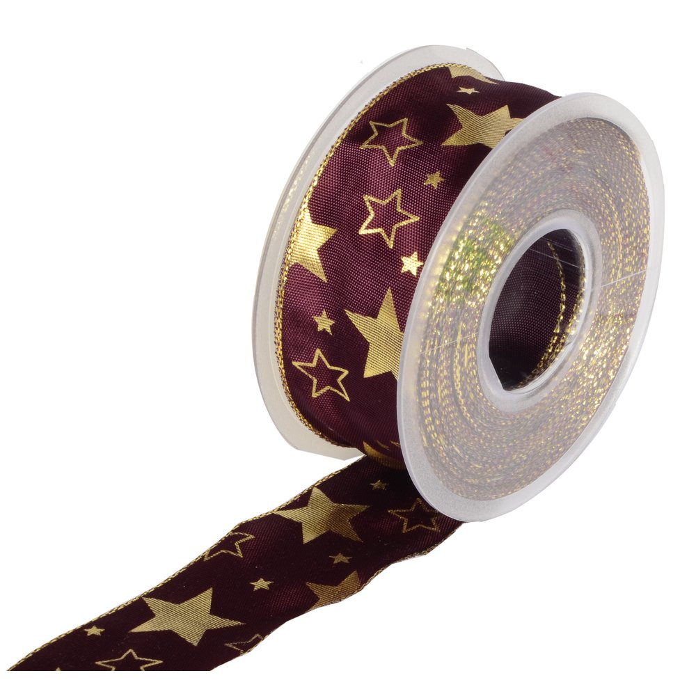 Band Sterne aubergine-gold, 40 mm x 20 m