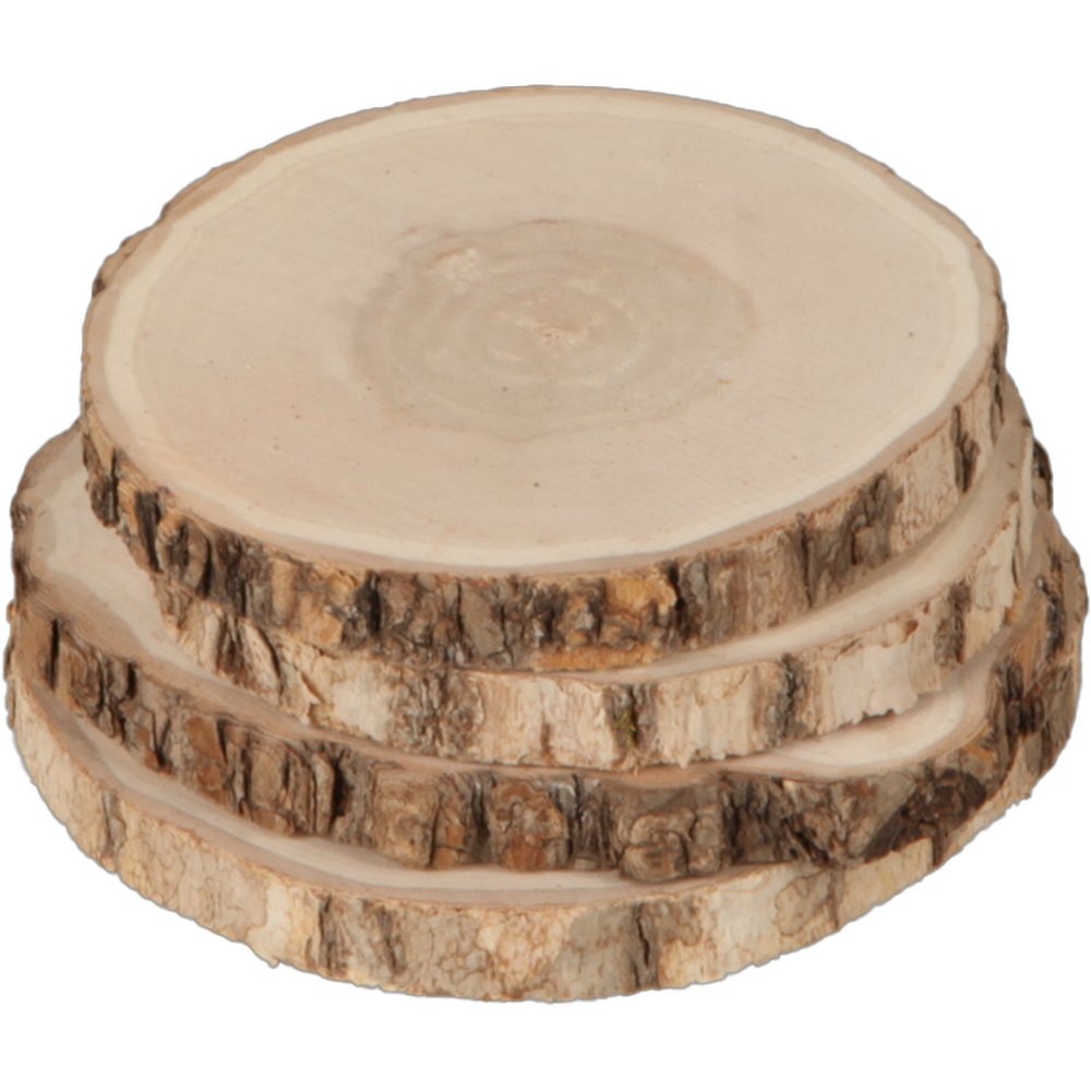 Holzbaumscheiben x4 im Netz natur,4 Stück 10-12 cm