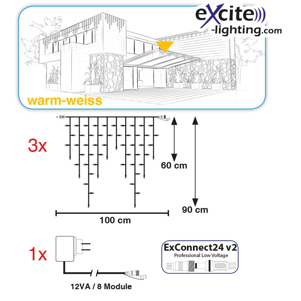 3x LV Ice Light inkl. Netzteil warm-weiß, transparent,B 300 c