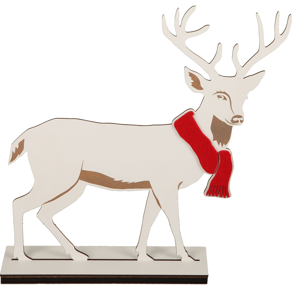 Hirsch mit Schal 2D weiß/rot,B30 x H35 cm