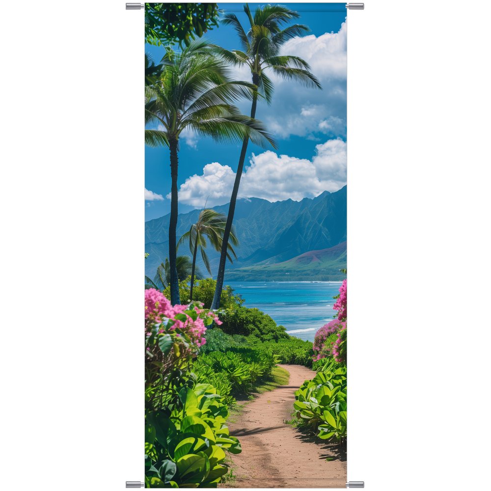 Banner Palmeninsel Paradies bunt,75 x 180 cm