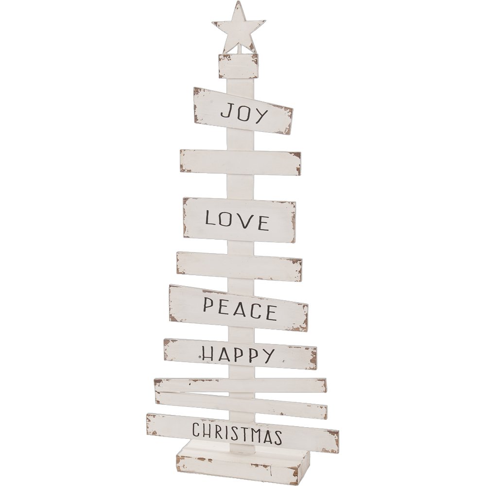 Holztanne Happy Christmas weiß, 54 x 15 x 126 cm