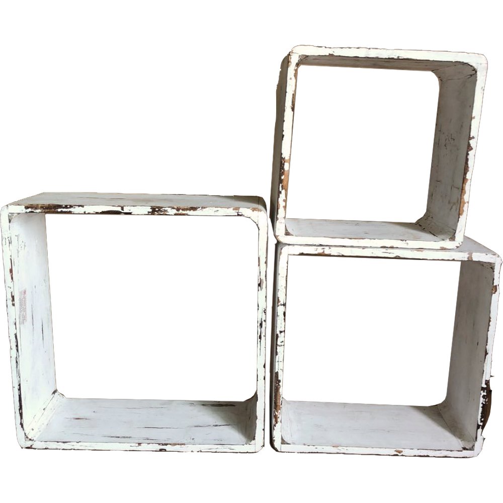 Dekowürfel-Set 3-teilig Antik-Art weiß-washed, 50/43/36 cm, 20 cm tief