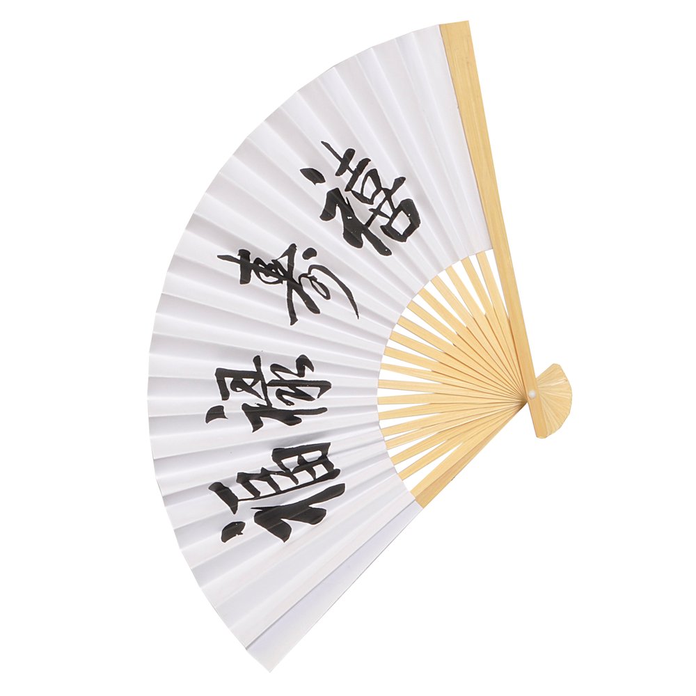 Fächer Papier Schriftzeichen weiß-schwarz, 22 cm