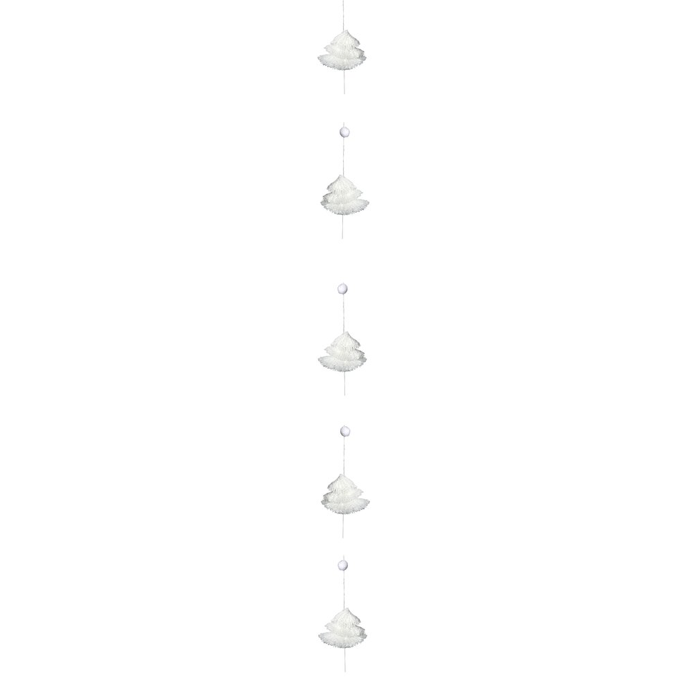 Tannenbaumkette Eisfäden weiß, 150 cm, 5 Tannen je 10 cm