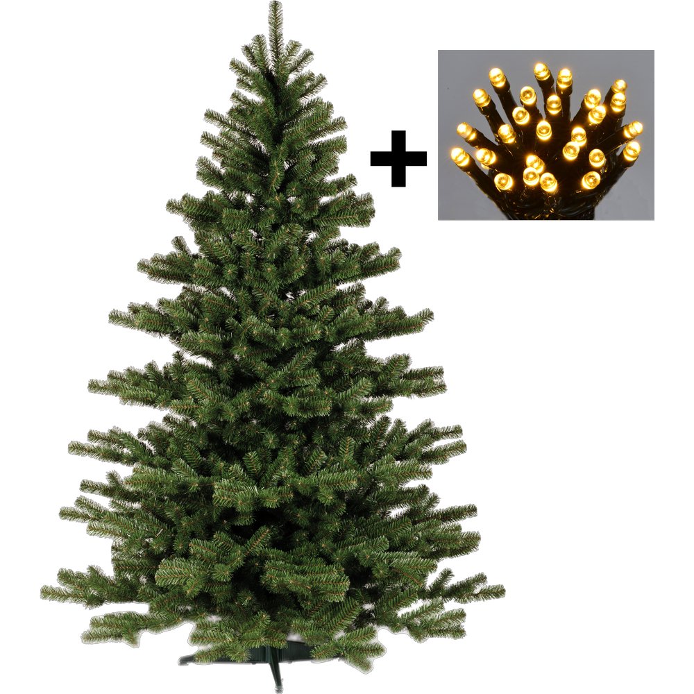 Edeltanne + Lichterkette LED grün, warm-weiß,50 LEDs H90cm