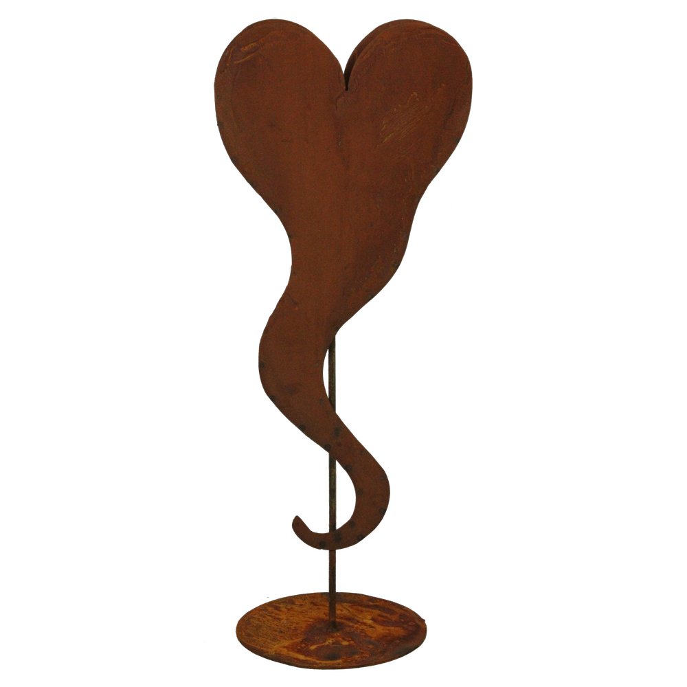 Herz Curl auf Platte Metall rosteffekt, 65 cm