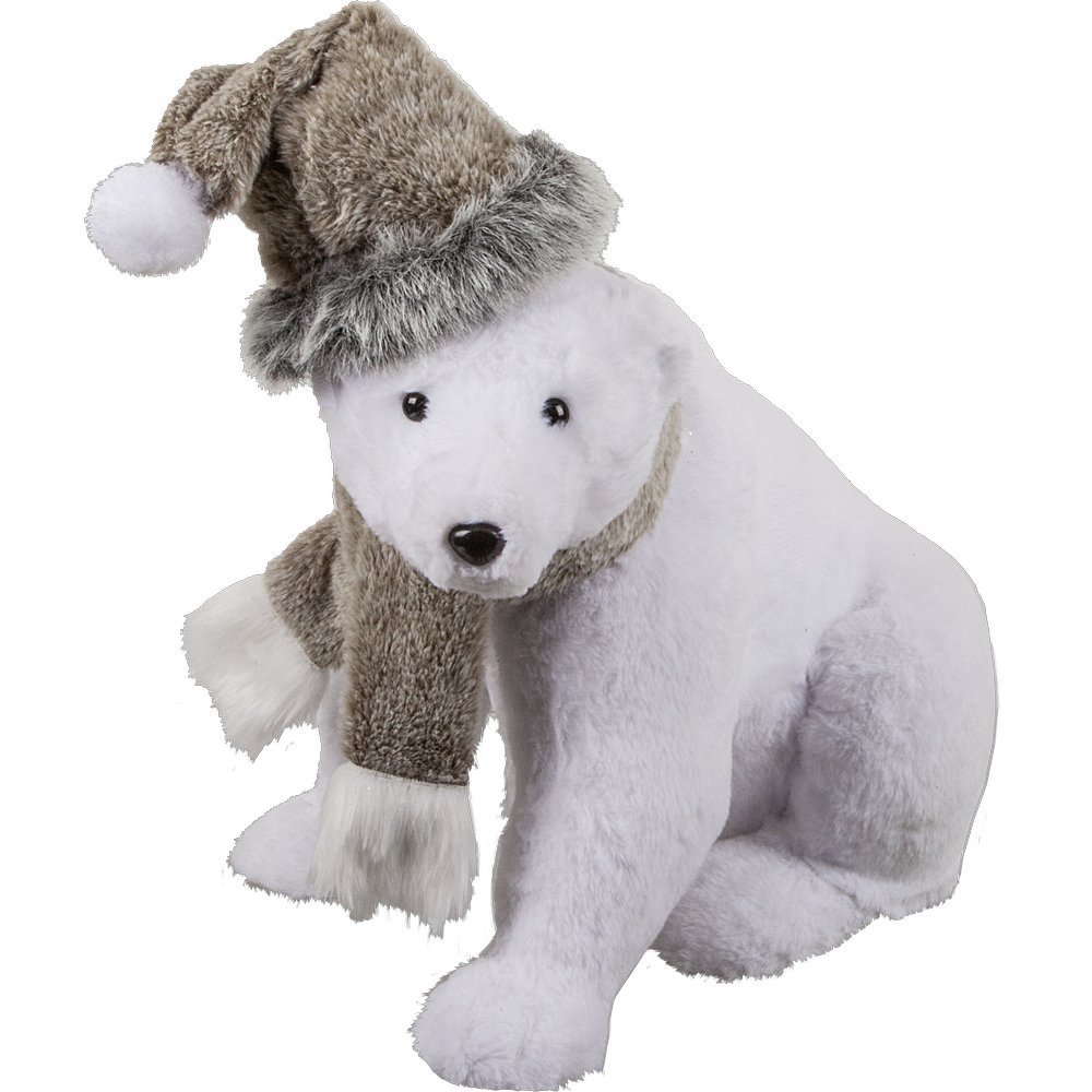 Eisbär sitzend mit Schal und Mütze 43 cm