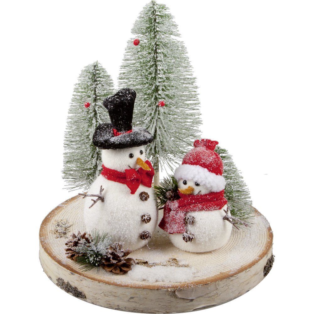 Birkenplatte Deko Schneemann, Ø 39 cm