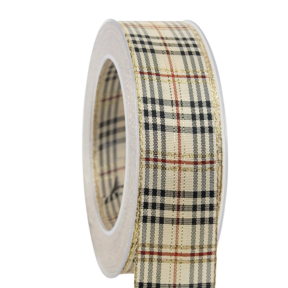 Band Karo mit Goldkante creme, 40mm x 20m