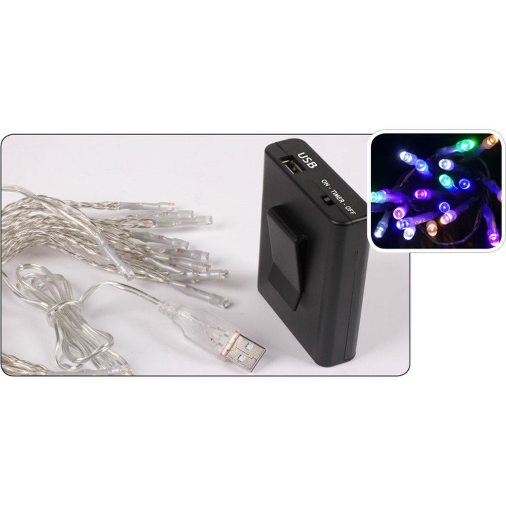 Batterie Lichterkette USB+ bunt, transparent,3,8 M + 3 M
