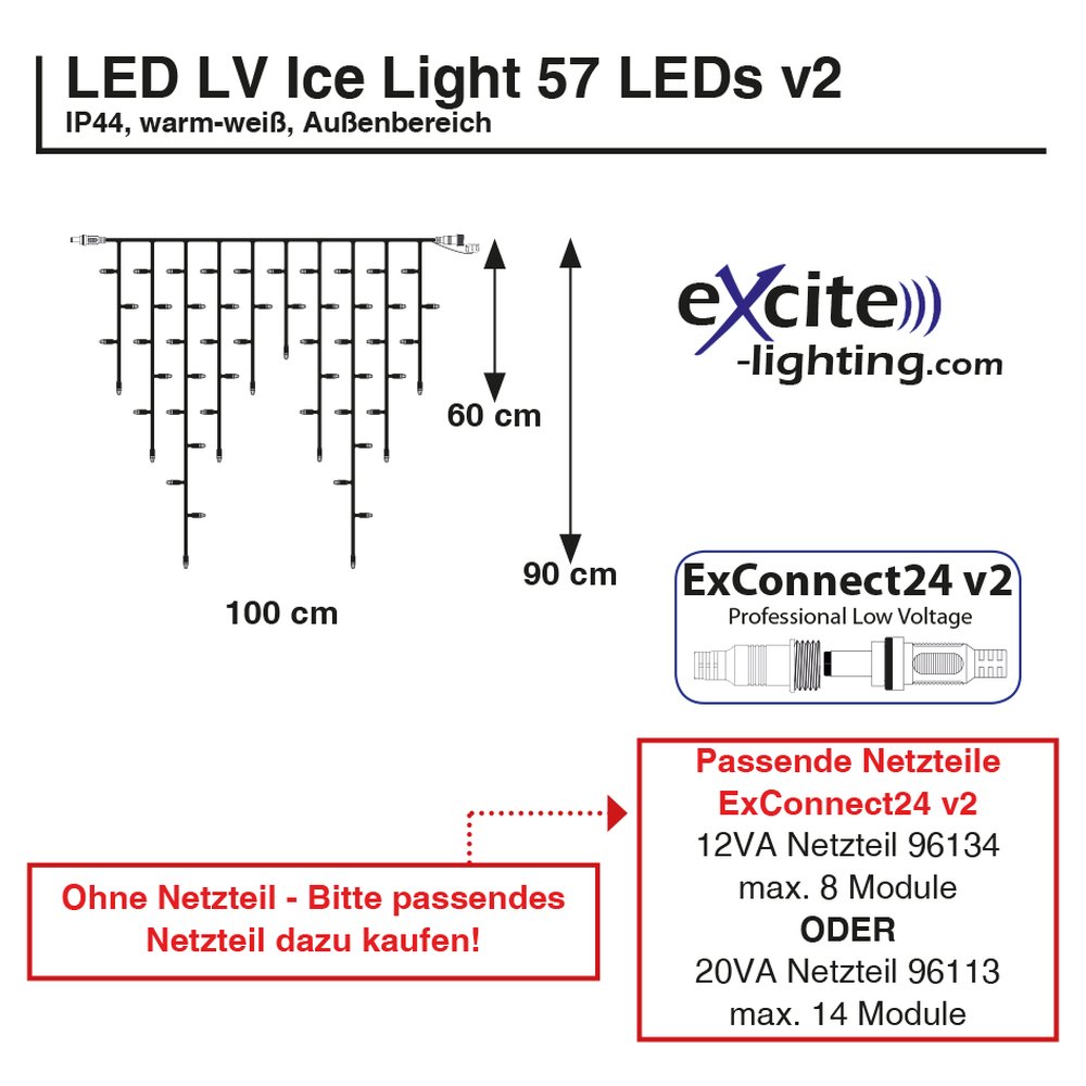 LED LV Ice Light 57 LEDs v2 warm-weiß, transparent,B 100 c