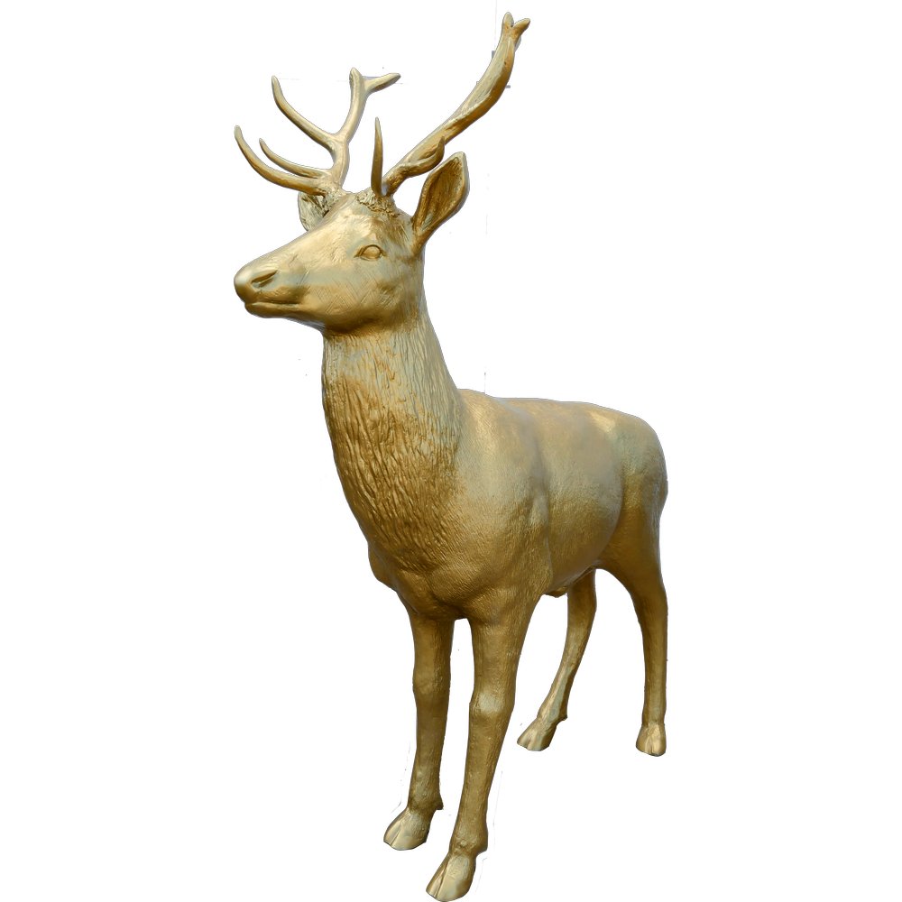 Fiberglas Objekt Hirsch XL gold, 185x50xH225 cm
