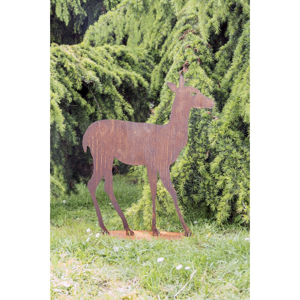 Reh stehend auf Platte Metall/Rosteffekt, 62 x 74 cm