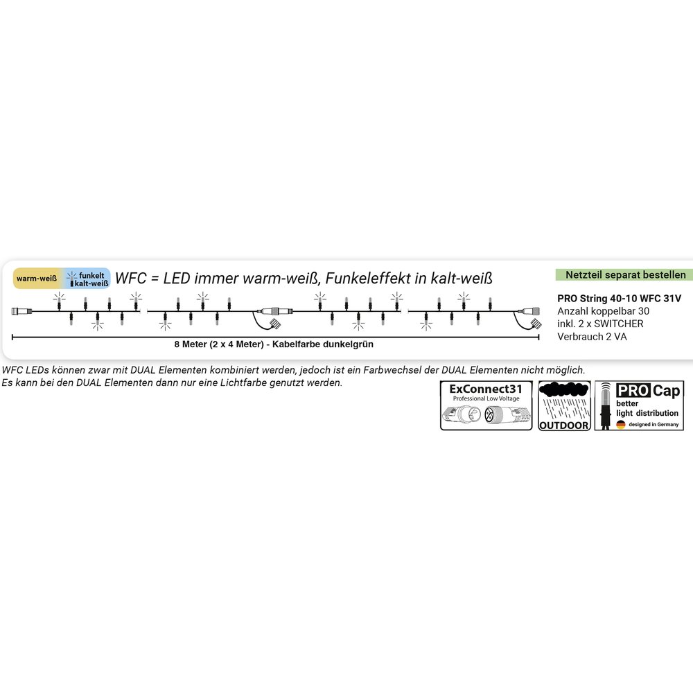 PRO String warm-weiß + blitzen: kalt-weiß 31V (2 x 4 Meter)