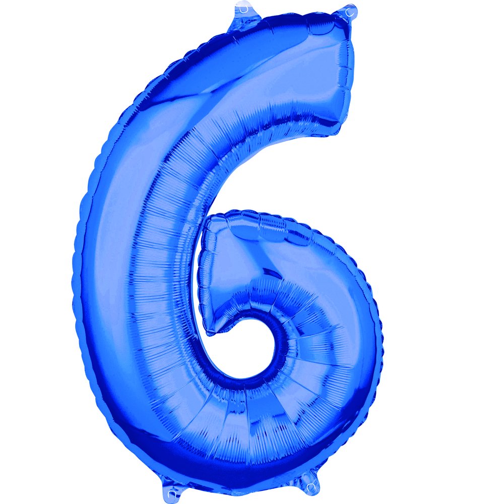 Folienballon XL Zahl blau, Zahl 6