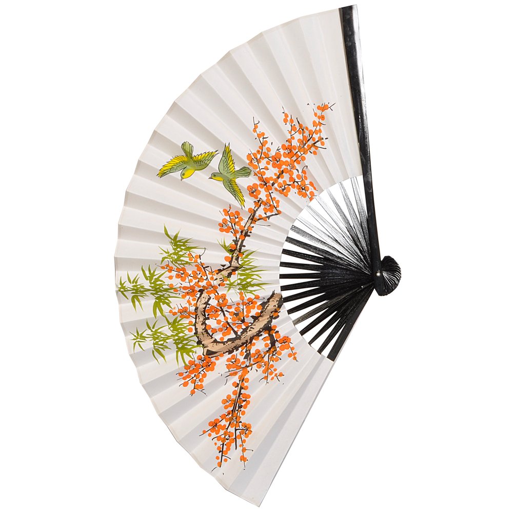 Fächer Silk Blütendruck weiß-bunt, 32 cm