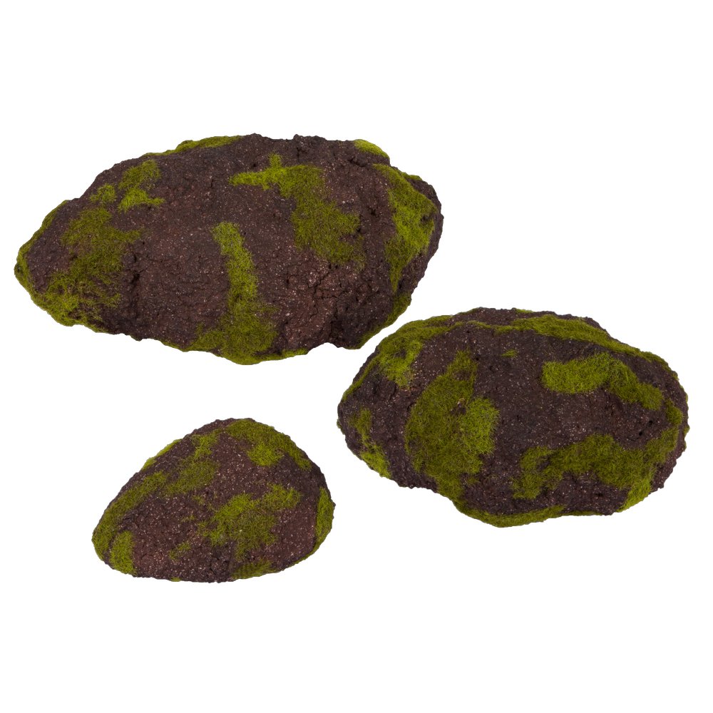 Steine mit Moos 3er Set braun-grün, 25/18/12 cm