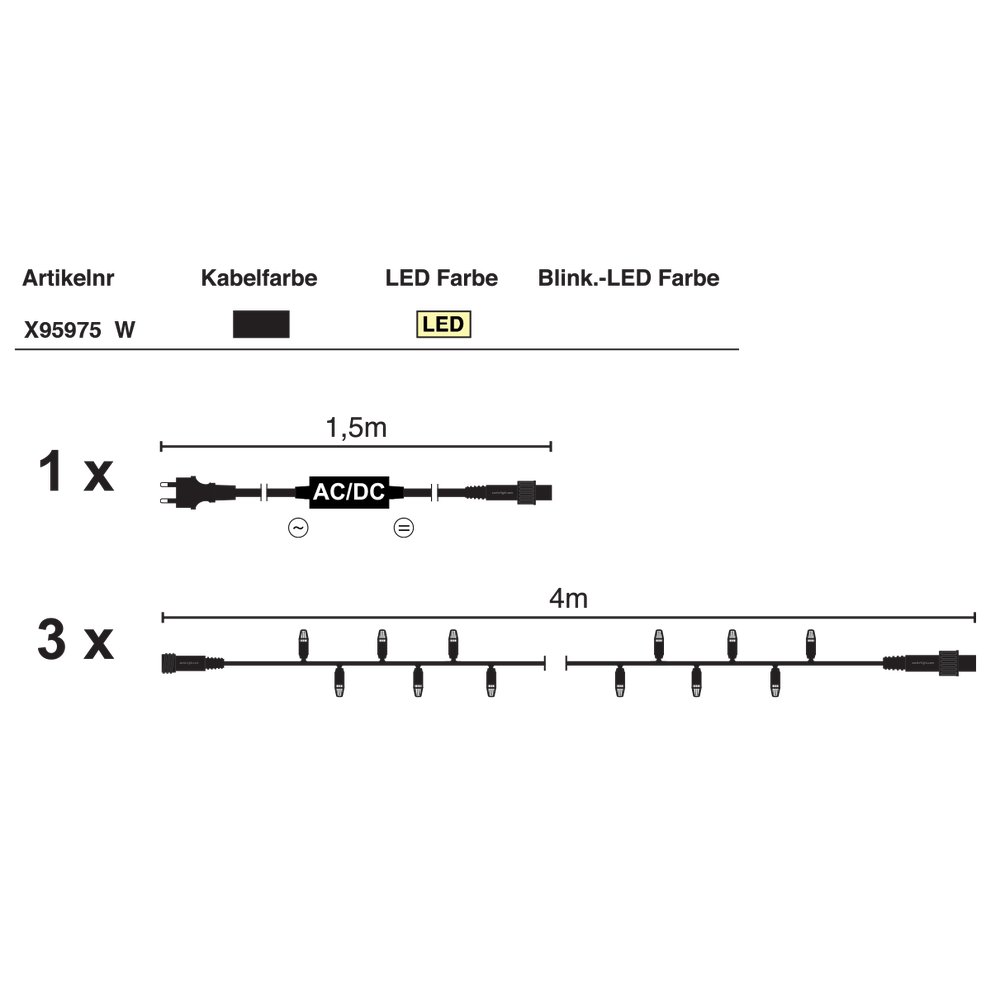 ExString Light 120 Set schwarz, warm-weiß,L 12 m, 120