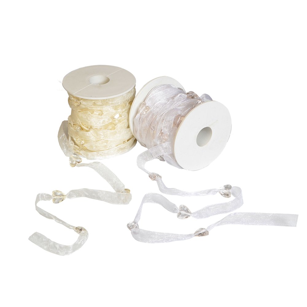 Chiffonband mit Herzen creme/creme, 10 mm x 10 m