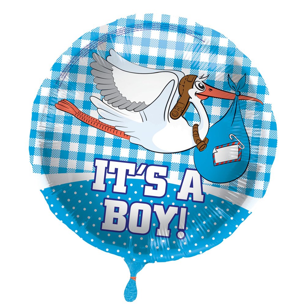 Folienballon Storch Baby It's a Boy blau, Ø 45 cm